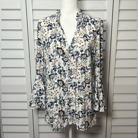 Free People Magic Mystery Floral Flare Sleeve Boho Tunic Top Size XS - Picture 3 of 13